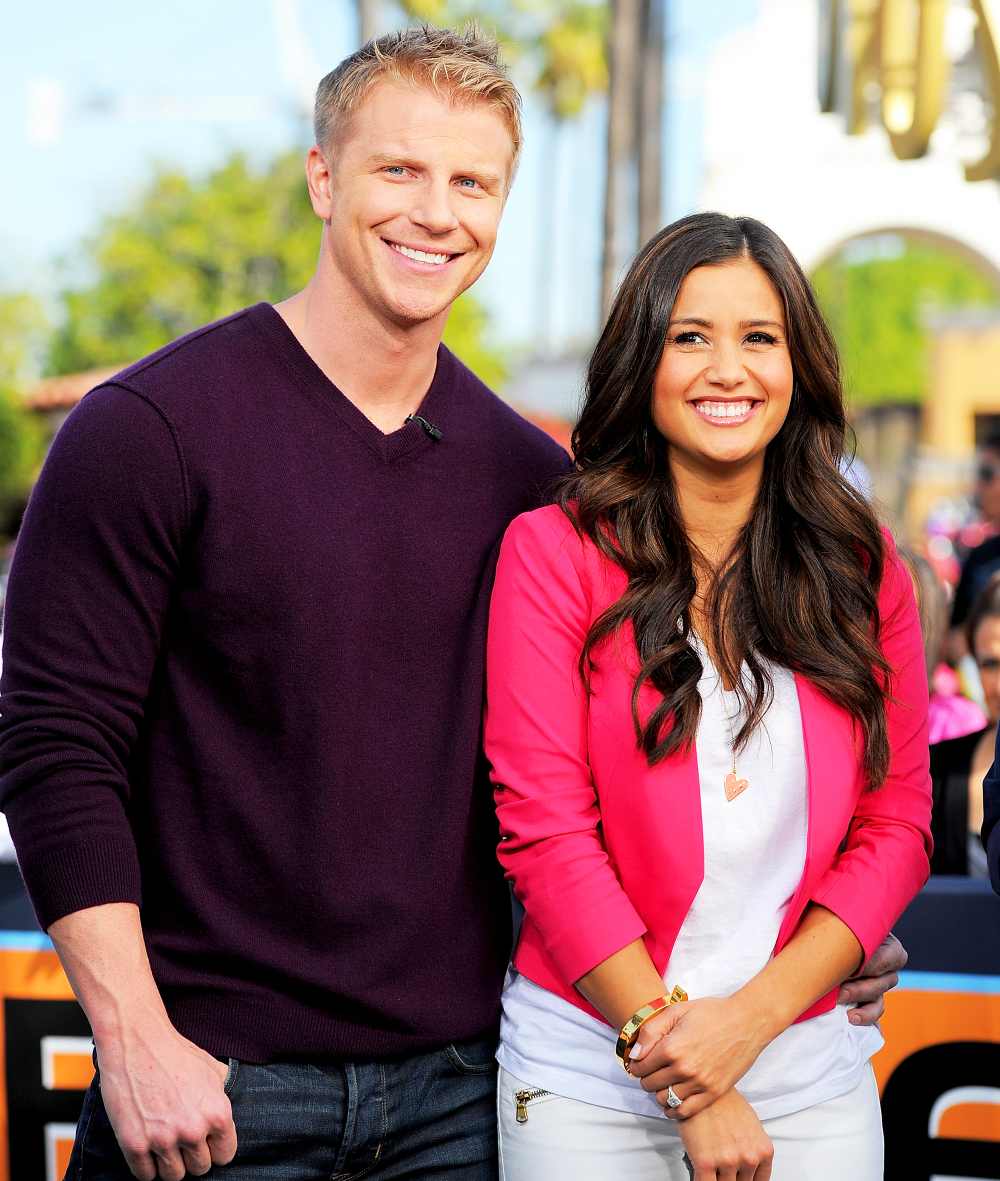 Sean Lowe and Catherine Giudici visit "Extra" at Universal Studios Hollywood in Universal City, California.