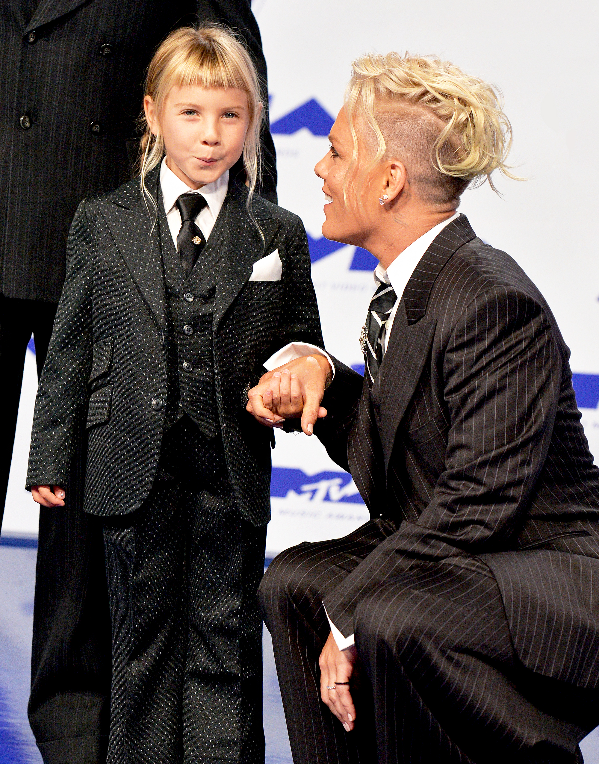 Pink and daughter Willow arrive at the 2017 MTV Video Music Awards at The Forum in Inglewood, California.