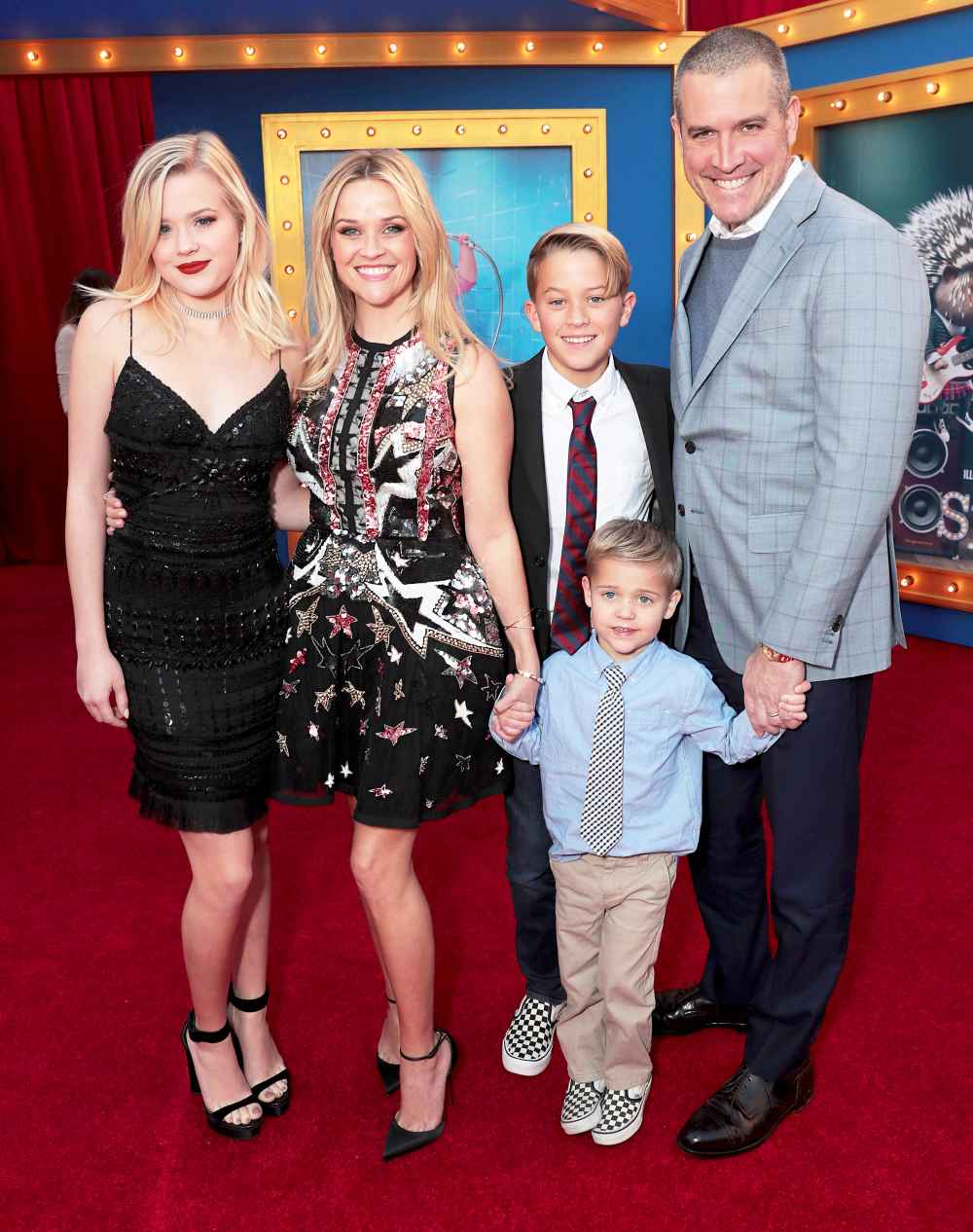 Reese Witherspoon and husband Jim Toth with children Ava, Deacon and Tennessee attend the 2016 premiere Of Universal Pictures' "Sing" in Los Angeles, California.