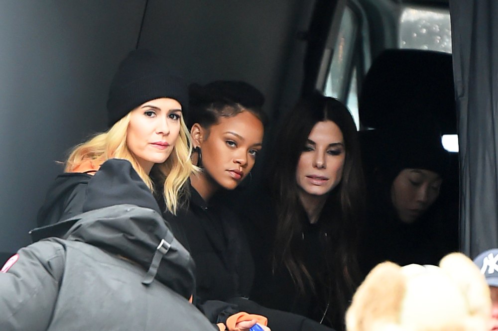 Sarah Paulson Rihanna, Sandra Bullock and Awkwafina seen on the set of ‘Ocean’s 8‘ in New York City.