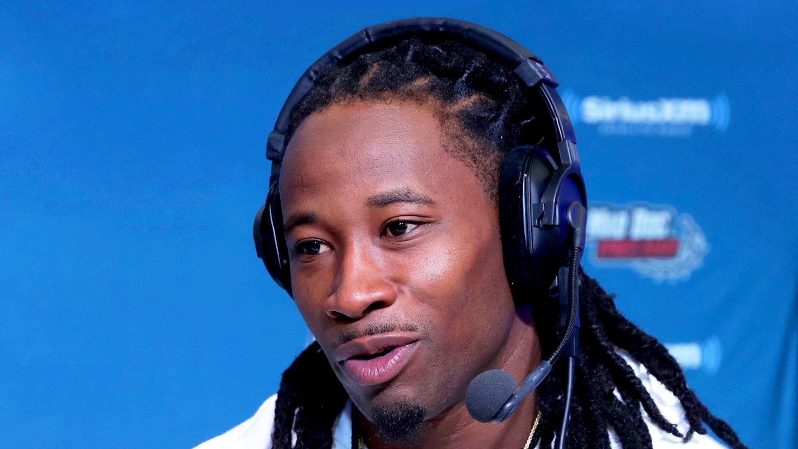 New York Giants Janoris Jenkins visits the SiriusXM set at 2017 Super Bowl LI Radio Row at the George R. Brown Convention Center in Houston, Texas.