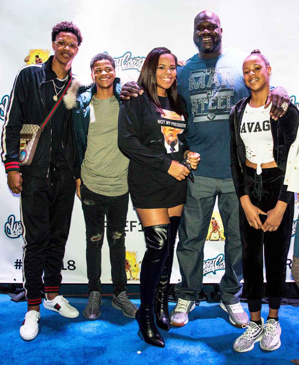 Shaquille O'Neal with four of his children at West Coast Customs on January 13, 2018 in Burbank, California.