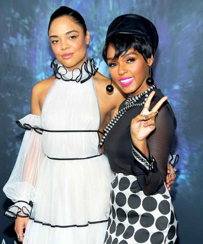 Tessa Thompson and Janelle Monae attend the 2018 premiere of Paramount Pictures' 'Annihilation' at Regency Village Theatre in Westwood, California.