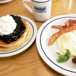 Plates of food at the International House of Pancakes Restaurant