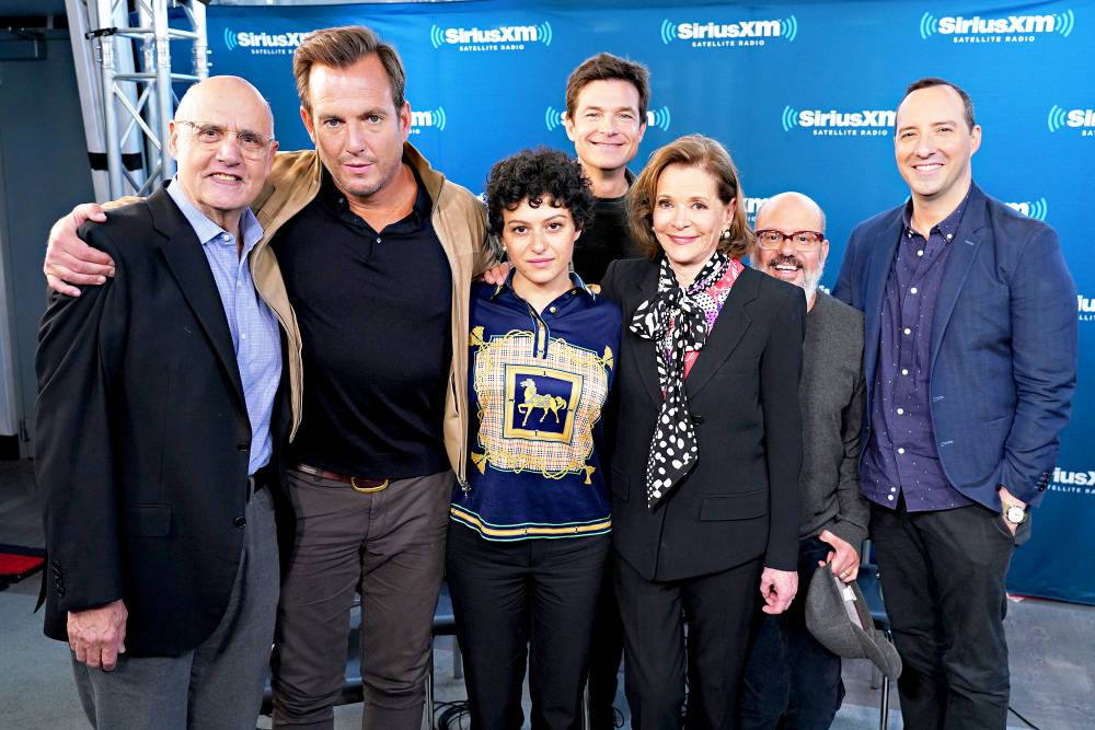 Jeffrey Tambor, Will Arnett Alia Shawkat Jason Bateman, Jessica Walter, David Cross and Tony Hale at SiriusXM's Town Hall with the cast of Arrested Development at SiriusXM Studio on May 21, 2018 in New York City.