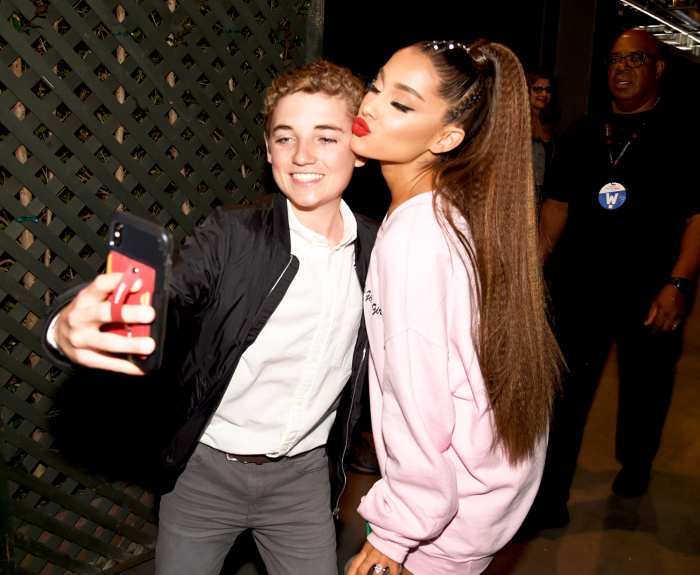 Ryan McKenna and Ariana Grande pose for a selfie photo backstage at the 2018 iHeartRadio Wango Tango by AT&T at Banc of California Stadium on June 2, 2018 in Los Angeles, California.