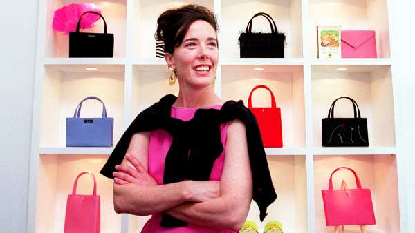 Kate Spade poses in her handbag store on Newbury Street in Boston.