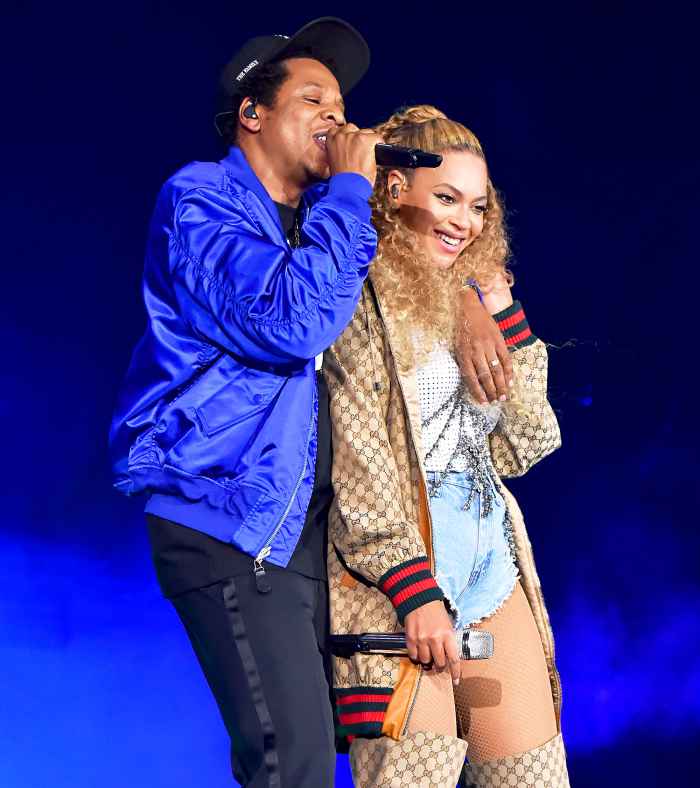 Jay Z and Beyonce Knowles perform on stage during their "On the Run II" tour opener at Principality Stadium on June 6, 2018 in Cardiff, Wales.