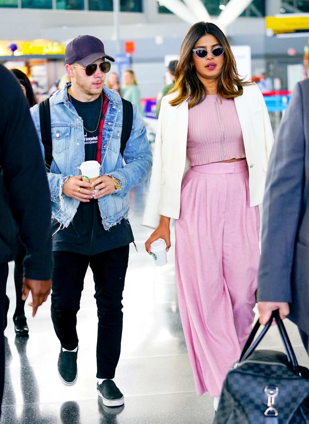 Nick Jonas and Priyanka Chopra at JFK airport on June 8, 2018 in New York City.