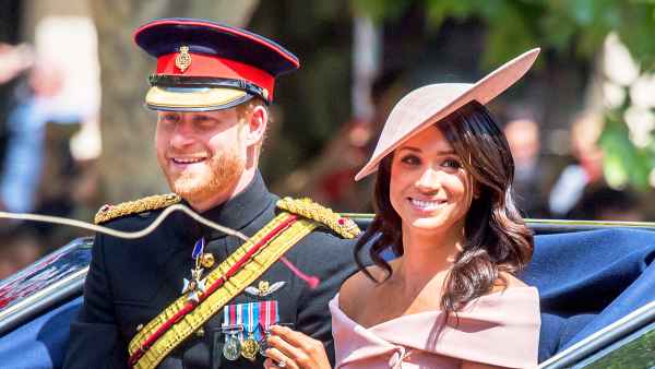 Prince Harry and Meghan Markle during Trooping The Colour 2018 on the Mall on June 9, 2018 in London, England.