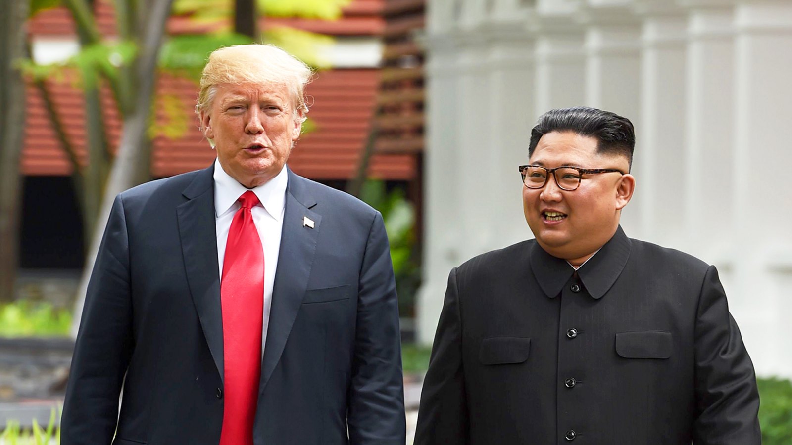 Donald Trump and Kim Jong Un during their historic US-North Korea summit at the Capella Hotel on Sentosa island in Singapore on June 12, 2018.