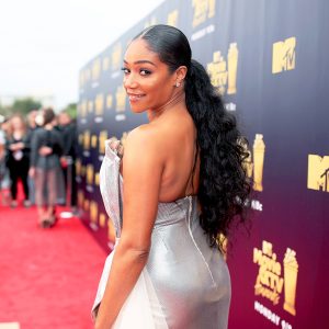 Tiffany Haddish attends the 2018 MTV Movie And TV Awards at Barker Hangar on June 16, 2018 in Santa Monica, California.