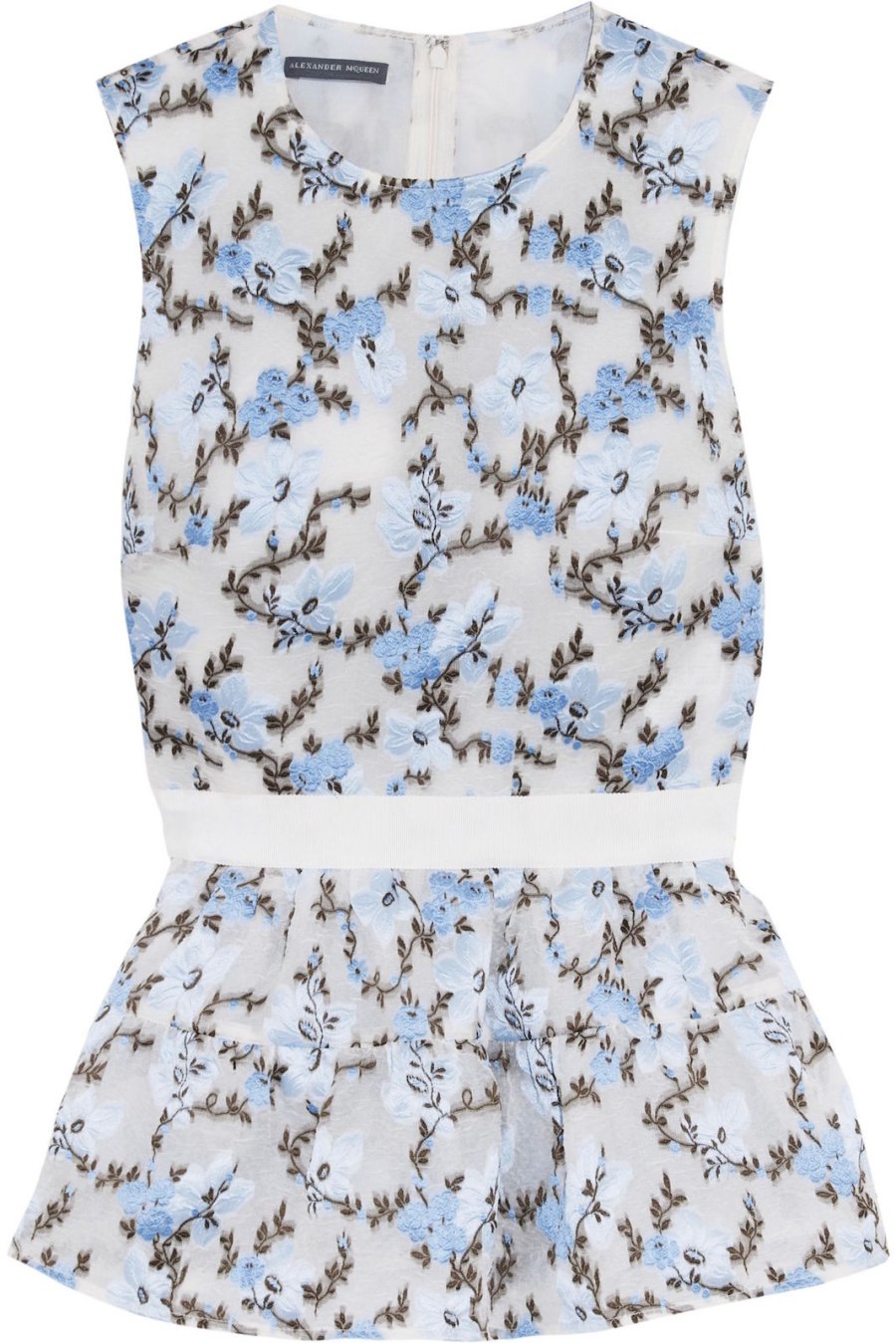 ALEXANDER MCQUEEN Grosgrain-trimmed floral-jacquard peplum top