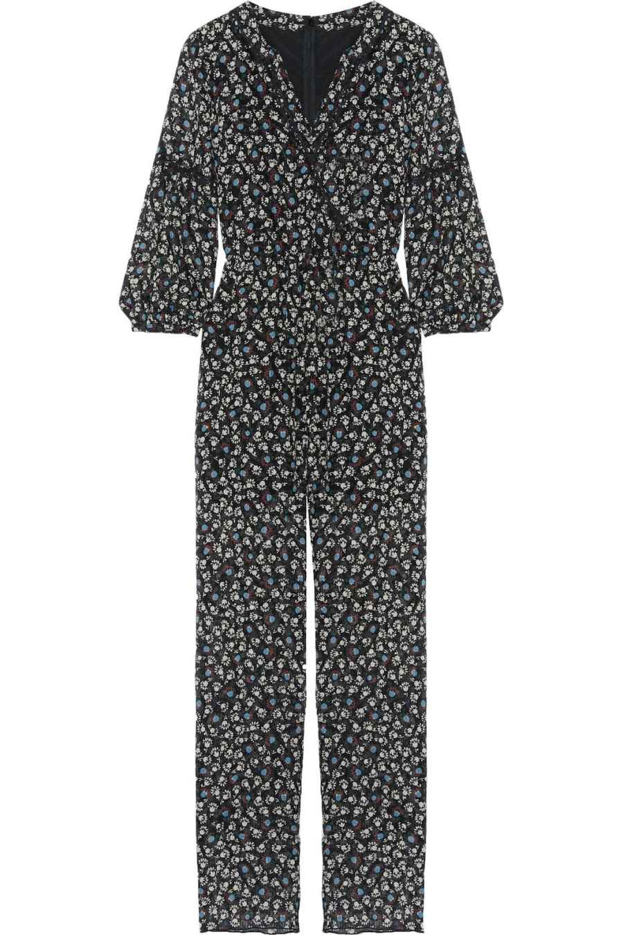 Anna Sui Lace-trimmed Floral-Print Silk-Chiffon Jumpsuit
