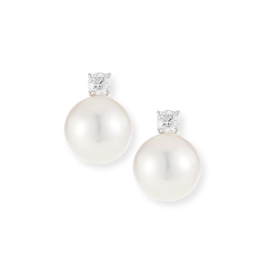 Belpearl 18k Diamond & White South Sea Pearl Earrings