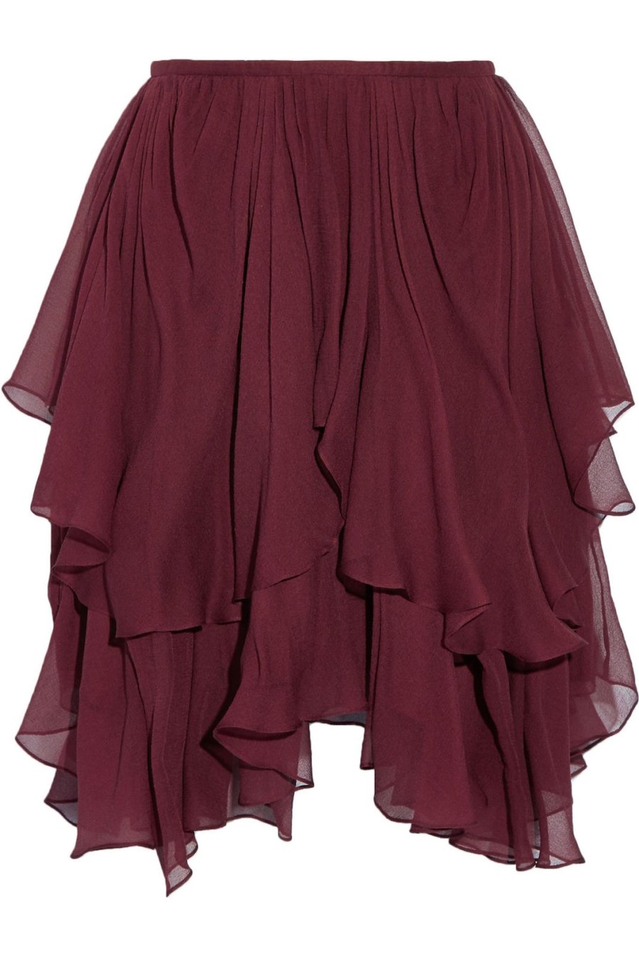 CHLOÉ Asymmetric layered silk-georgette mini skirt