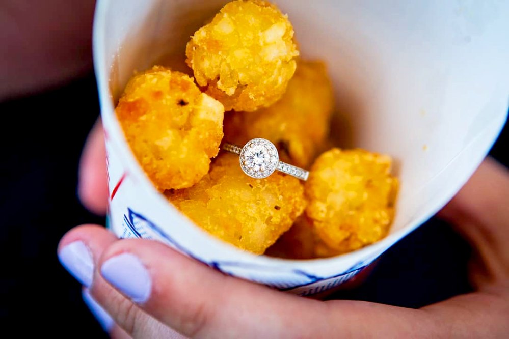 Julie McCutcheon and Justin Burgoon Sonic Engagement Ring Tater Tots