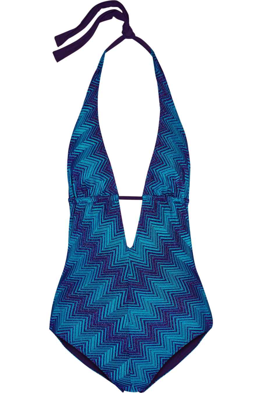 MISSONI Mare metallic crochet knit halterneck swimsuit