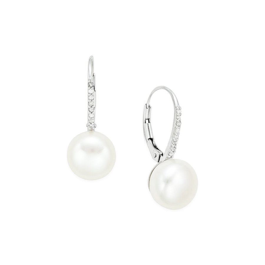 Macy’s Cultured Freshwater Pearl and Diamond Leverback Earrings
