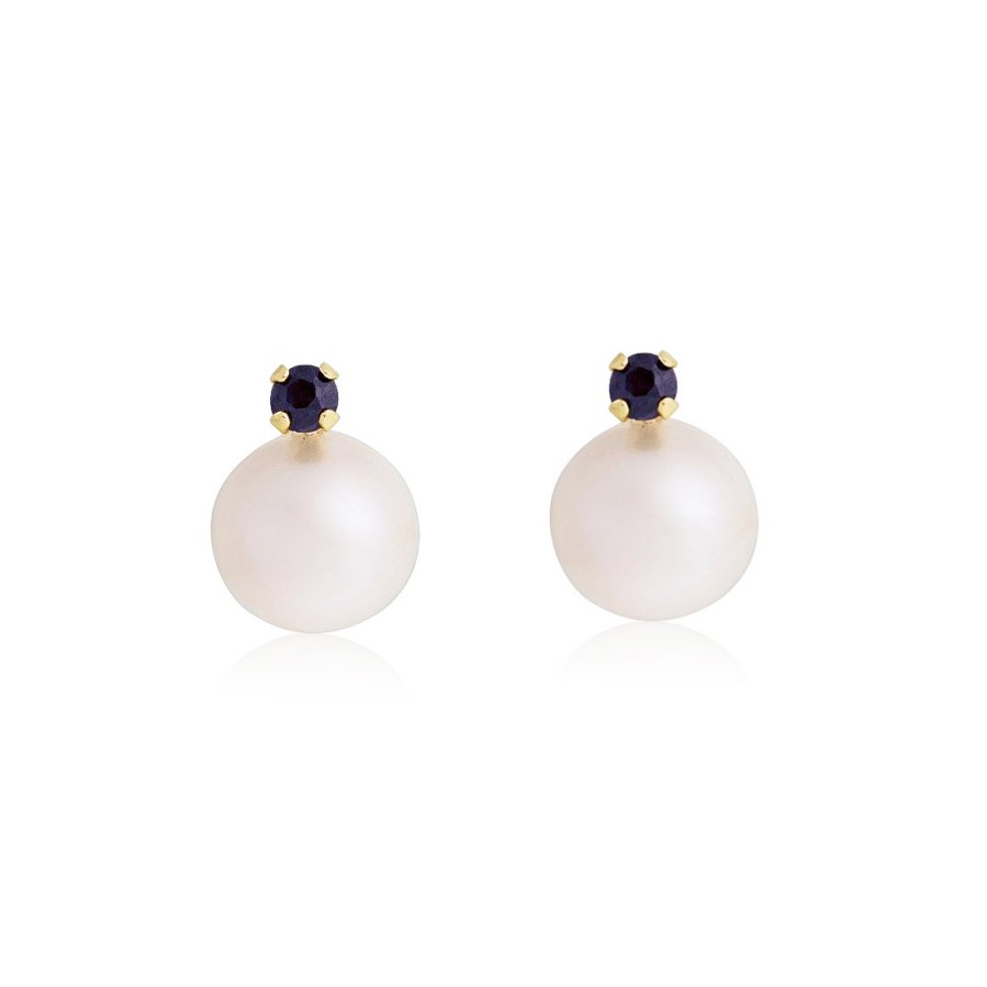 Stone and Strand Pearl and Sapphire Stud Earrings