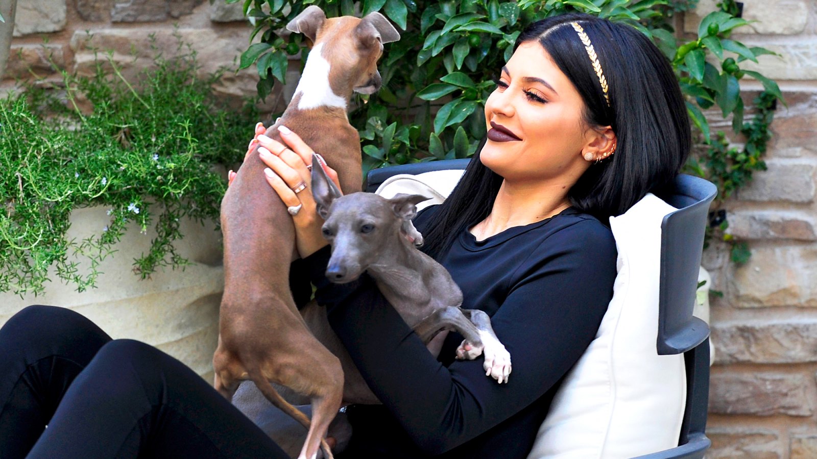 Kylie Jenner with her dogs Normie and Bambi in Los Angeles, California.