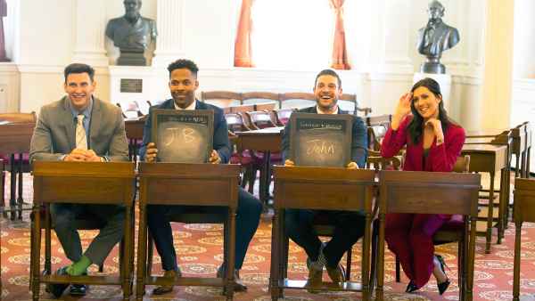 Becca Kufrin with Blake, Wills and Garrett in ‘The Bachelorette‘