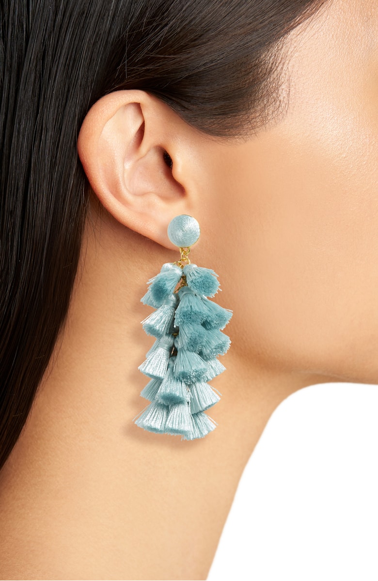 blue tassel dangly earrings