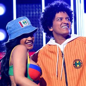 Recording artists Cardi B and Bruno Mars