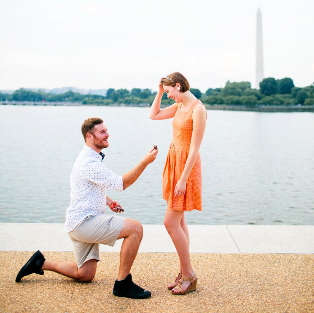 Evan Wilt proposes to Haley Byrd with a 3D Kit Kat on Wednesday, July 4, at the National Arboretum in Washington D.C.
