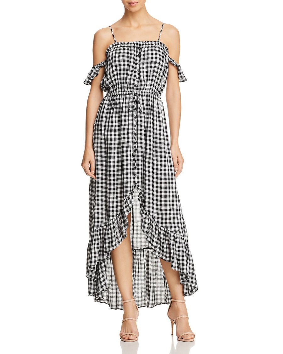 Lost and Wander Day Trip Ruffled Cold-Shoulder Gingham Dress