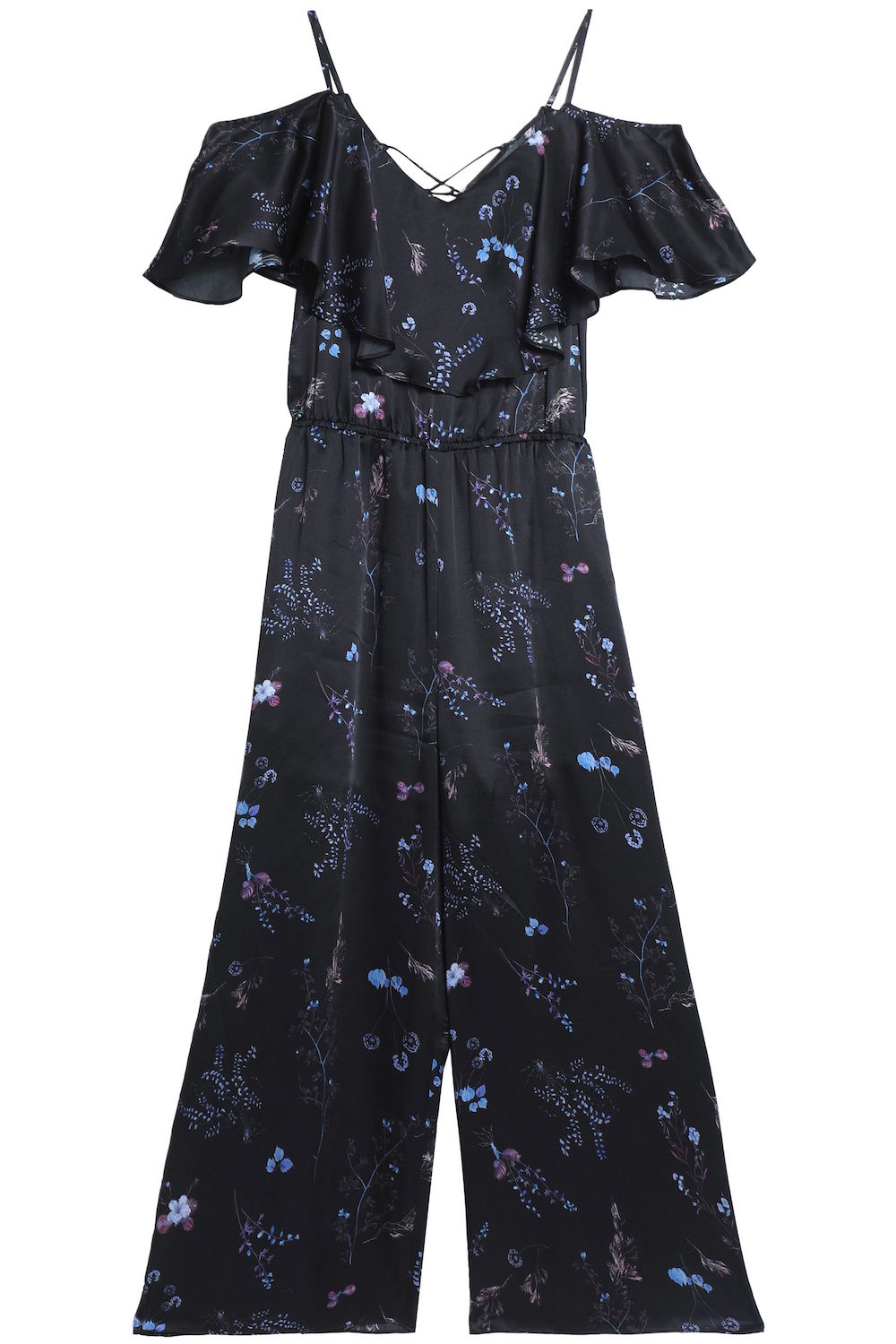 RACHEL ZOE Cold-Shoulder Ruffled Floral-Print Silk-Satin Jumpsuit