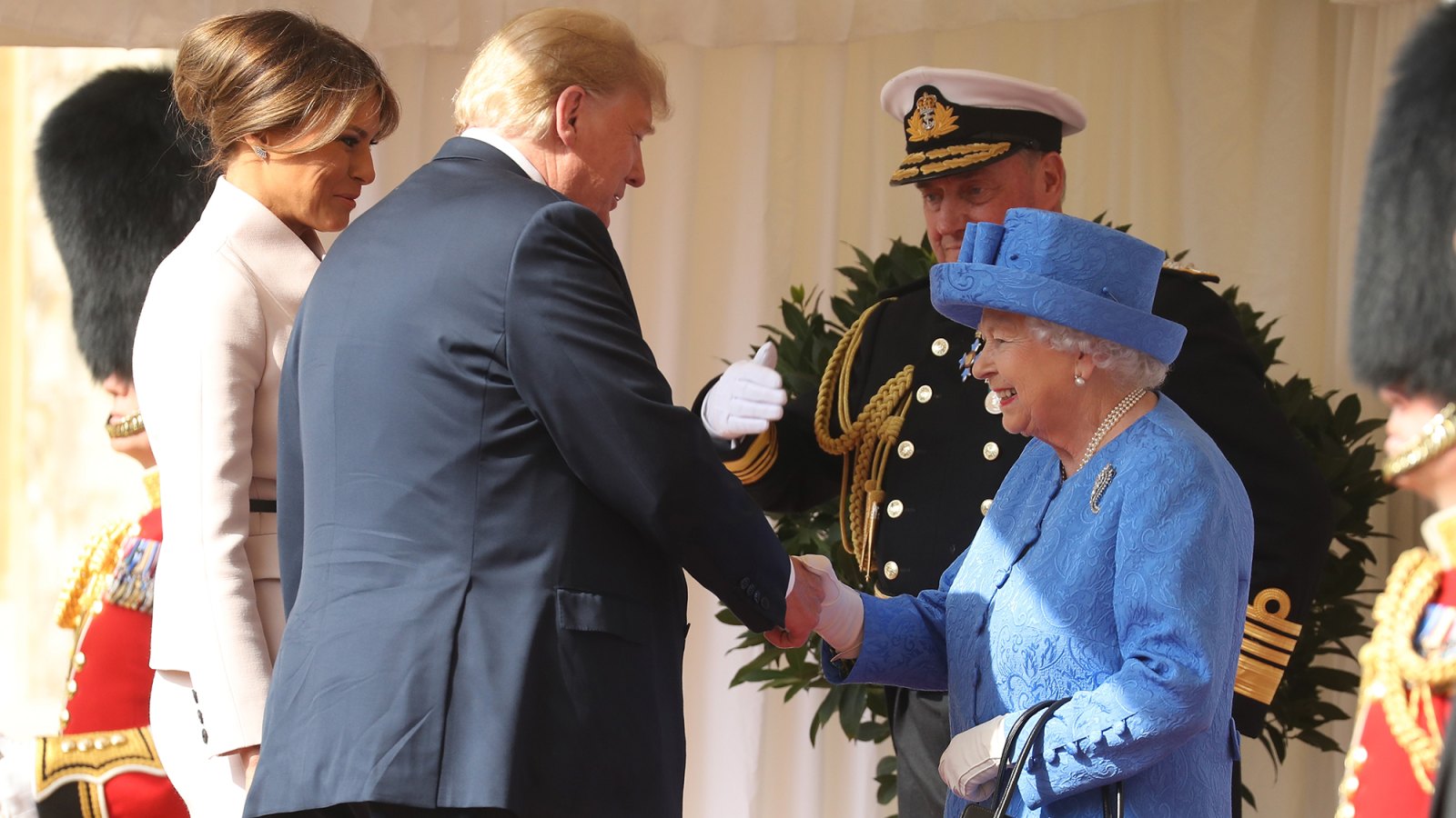 Queen Elizabeth II greets President of the United States, Donald Trump and First Lady, Melania Trump at Windsor Castle on July 13, 2018.