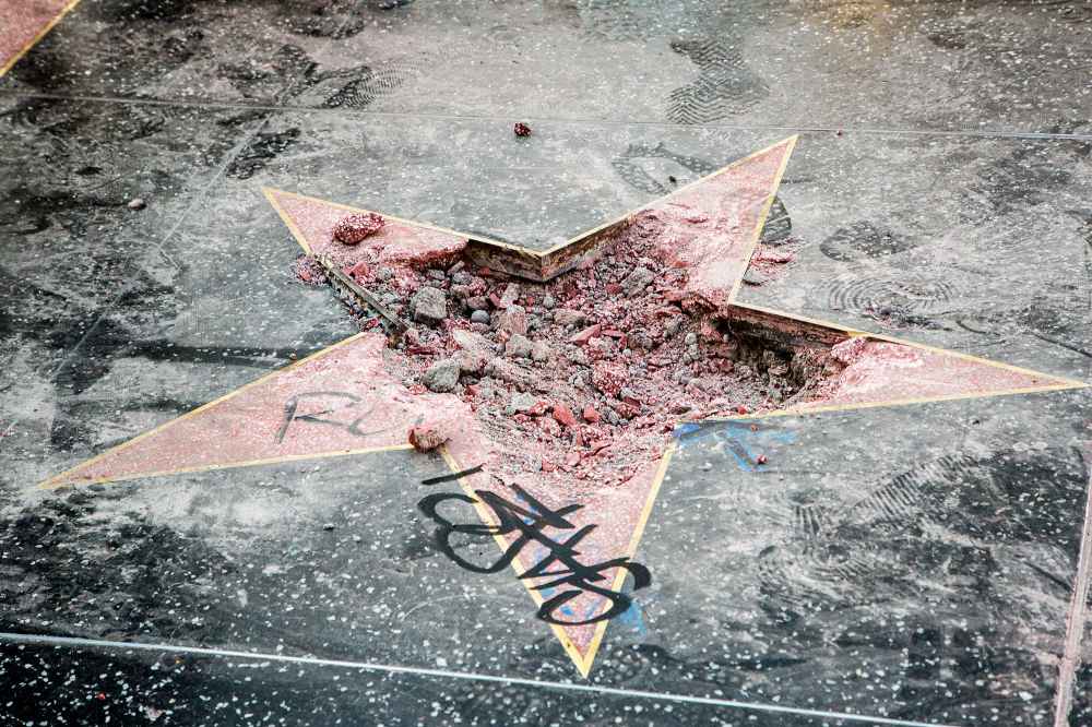 Donald Trump hollywood walk of fame star destroyed