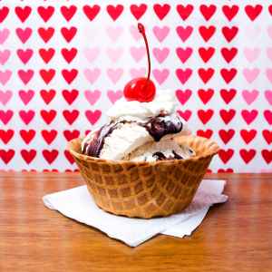 Ice cream sundae in waffle bowl
