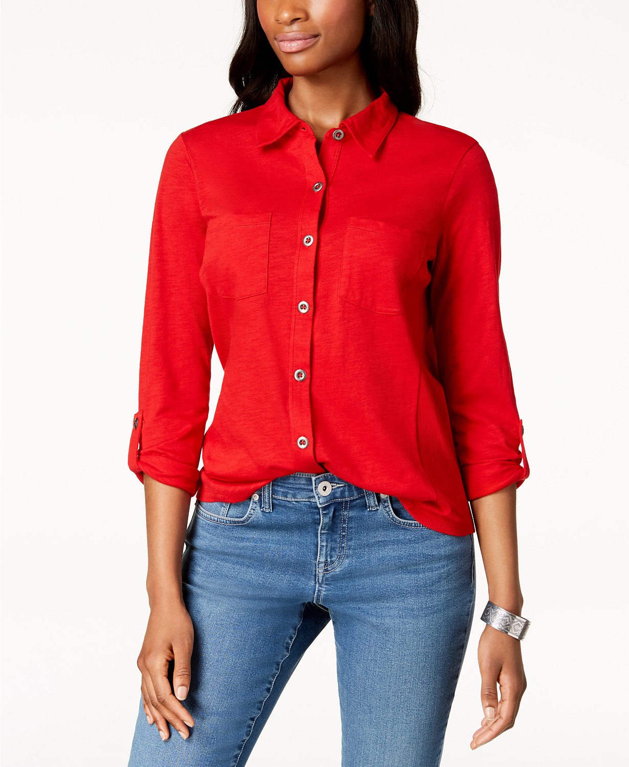 red button down long sleeve shirt