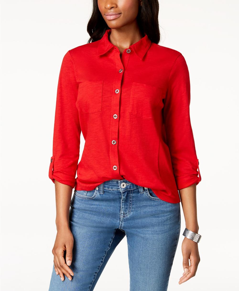 red button down shirt blouse