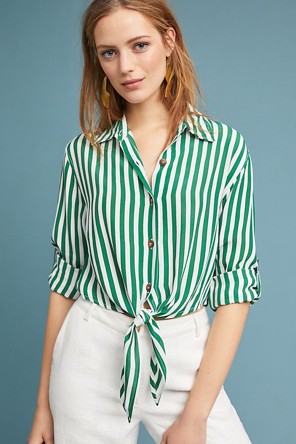 green striped blouse top shirt