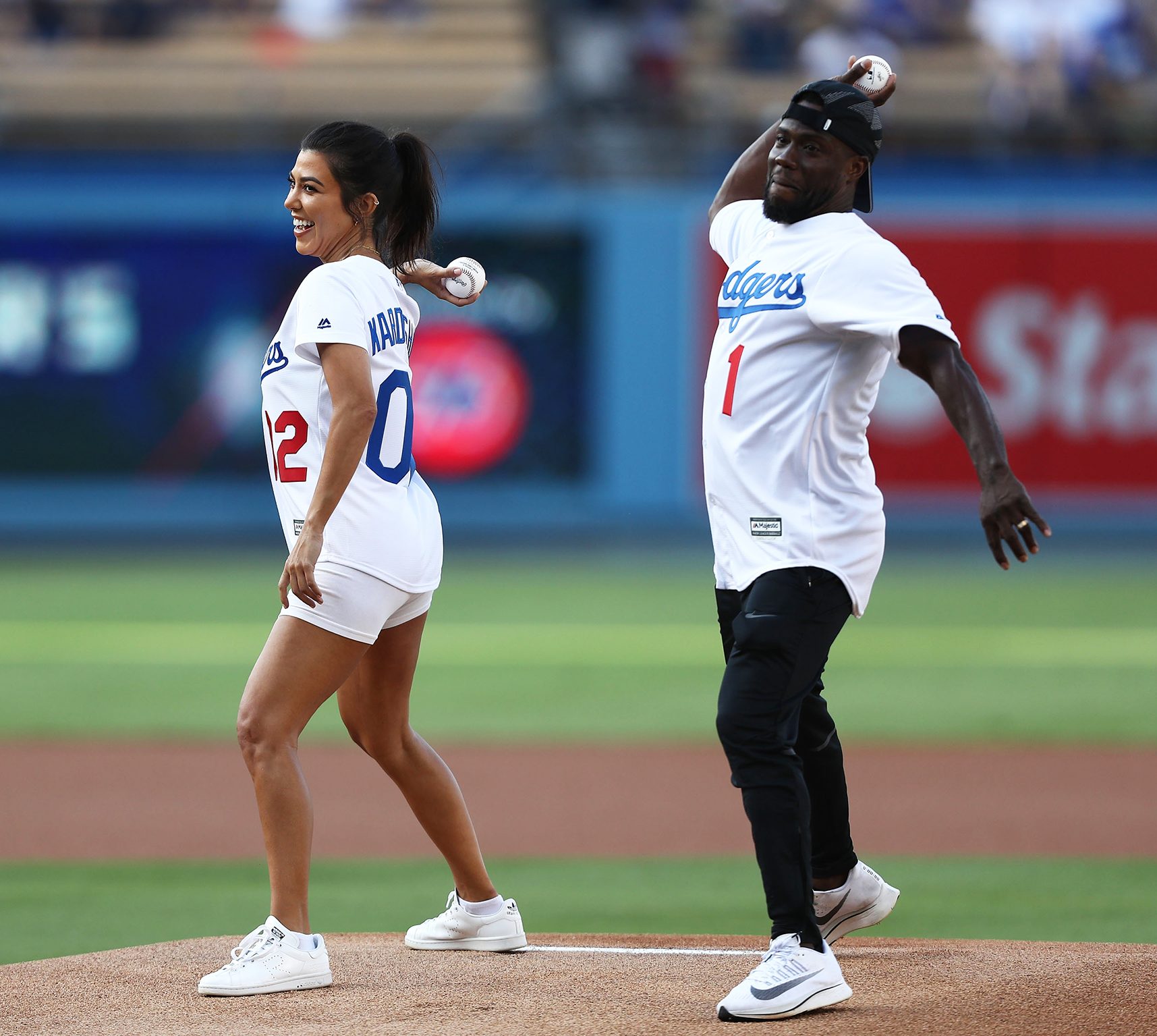Kourtney Kardashian, Kevin Hart Throw Out Dodgers First Pitch: Pics