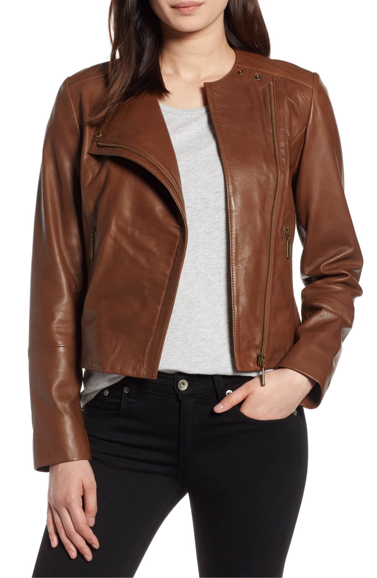 Welcome Fall in Style With This Collarless Leather Jacket | Us Weekly