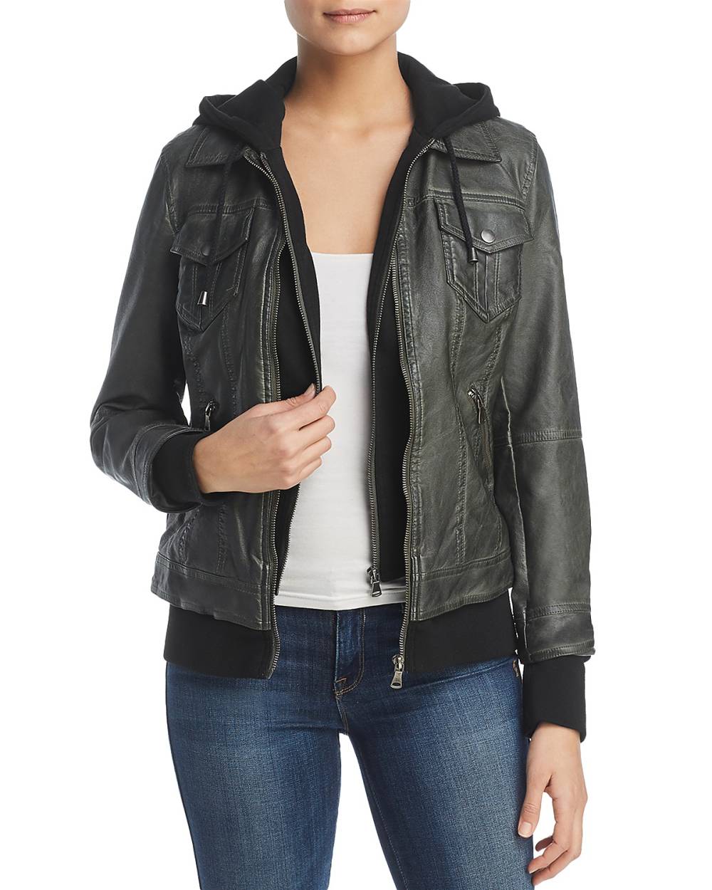 Bagatelle Faux-Leather Layered-Look Hooded Jacket