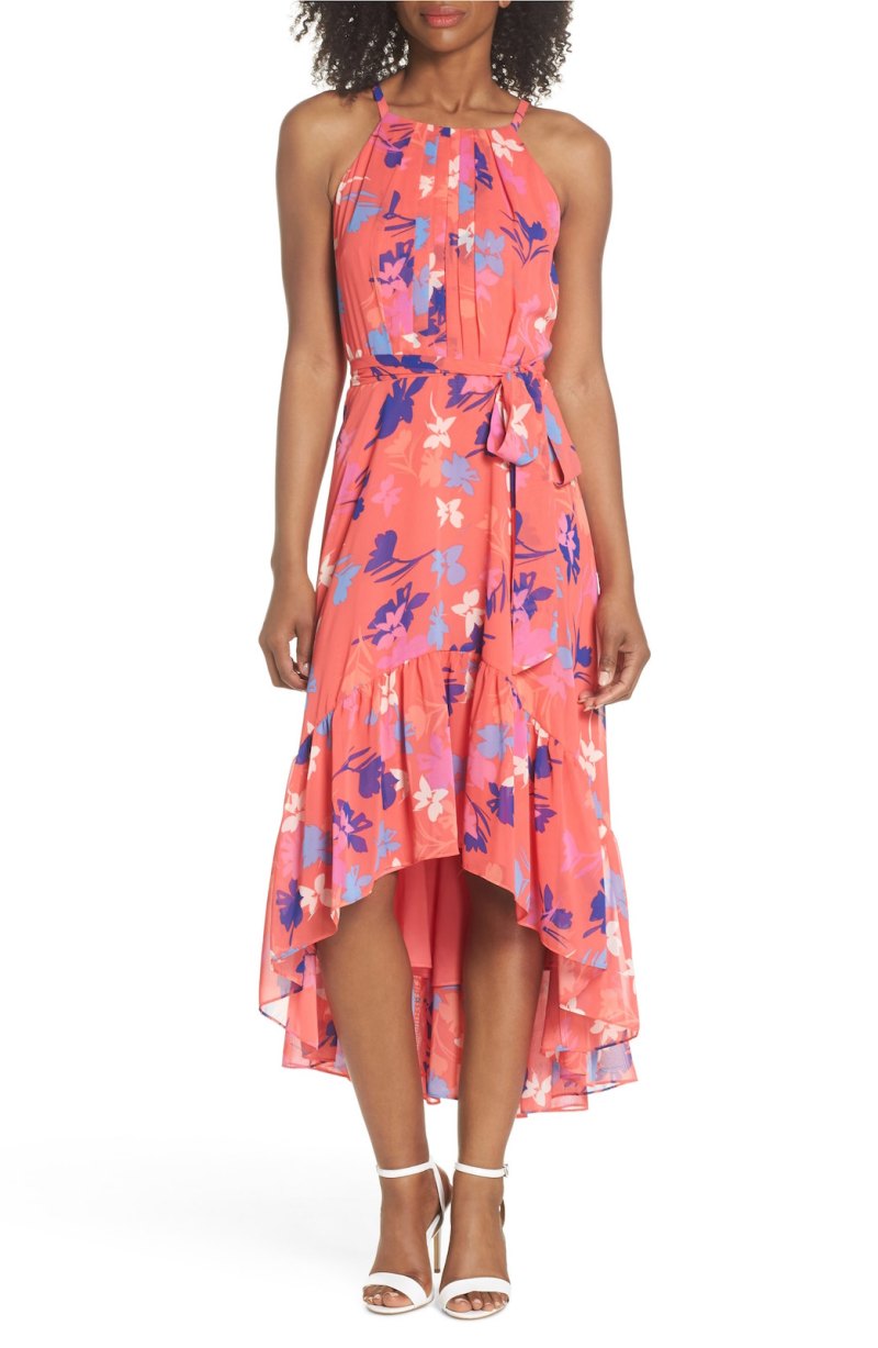 Vince Camuto Floral High:Low Chiffon Halter Dress