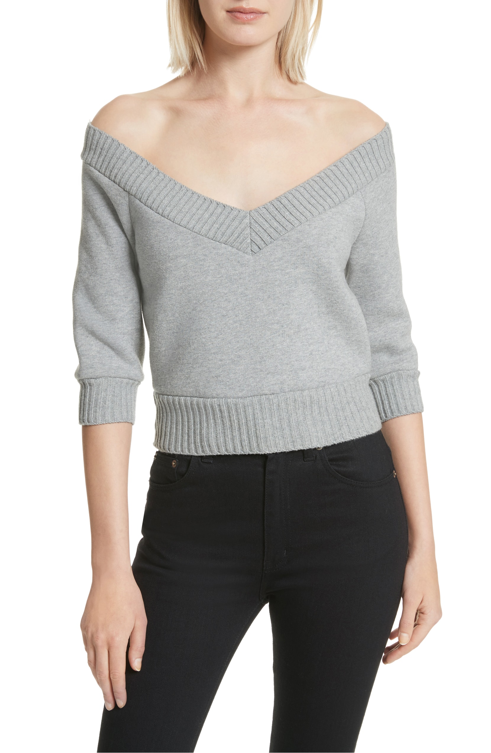 alexander wang sweater grey off shoulder