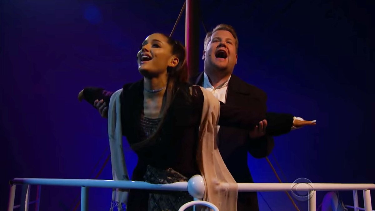 ariana grande james corden titanic soundtrack the late late show