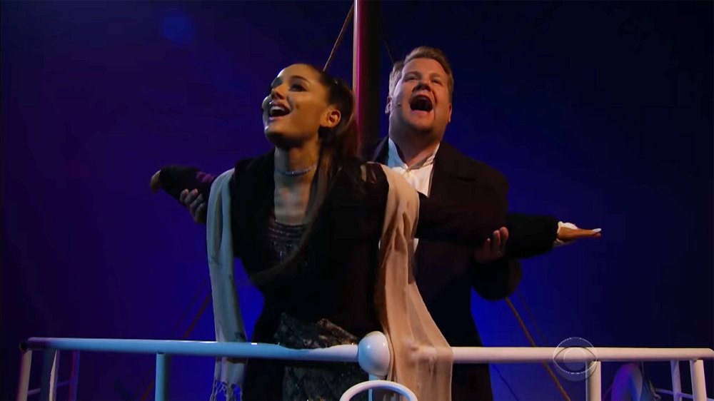 ariana grande james corden titanic soundtrack the late late show