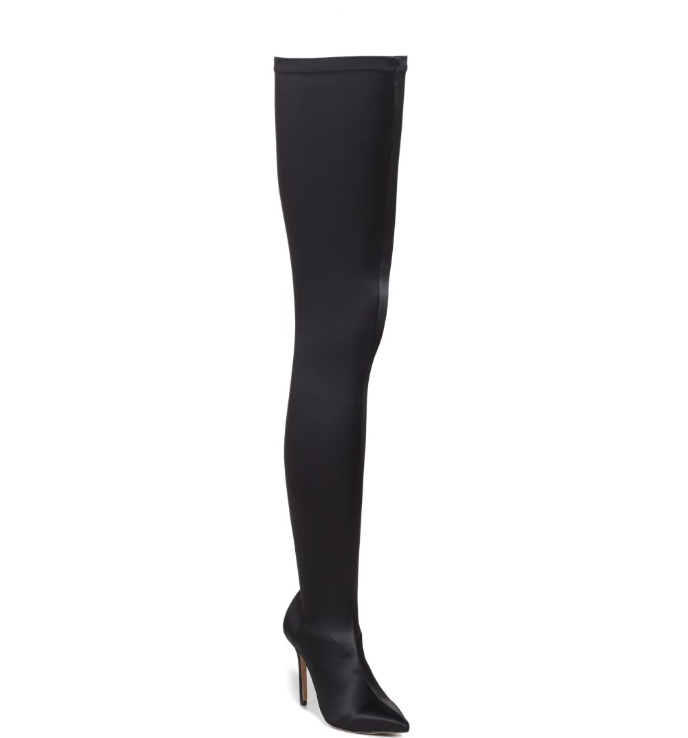 black satin thigh high boots on sale