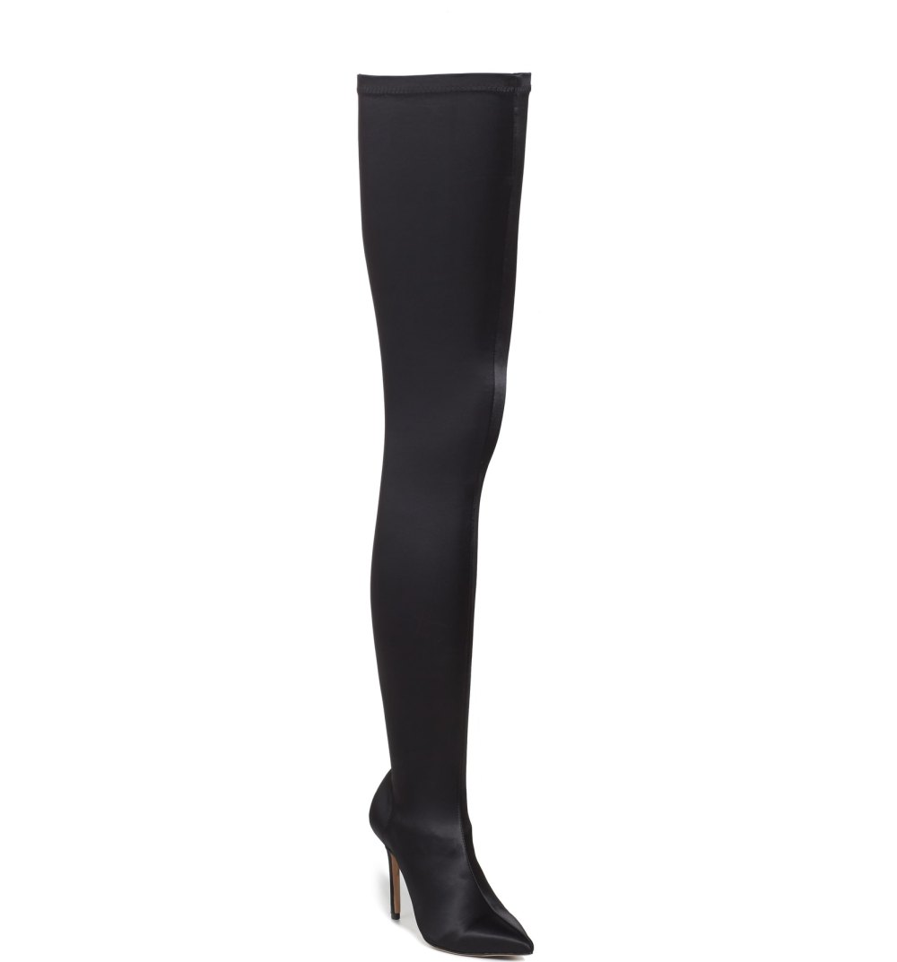 black satin thigh high boots on sale 