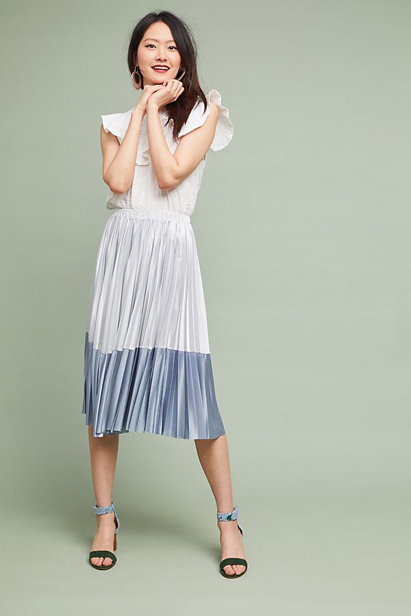 pleated skirt metallic blue and white anthropologie