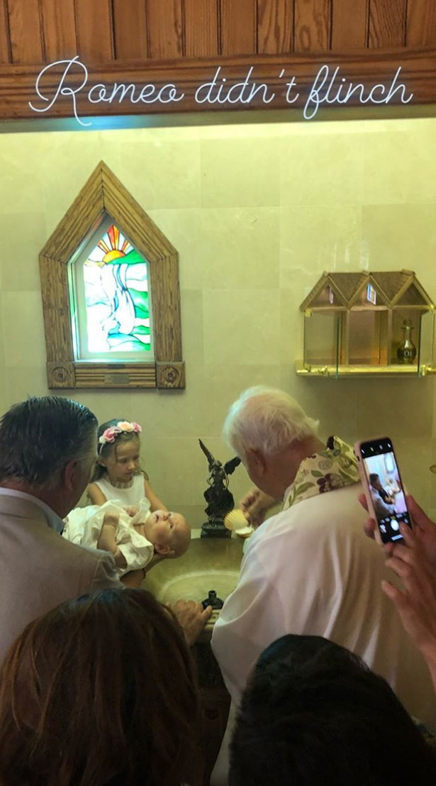 Alec Baldwin, Hilaria Baldwin, and Romeo Baldwin kids baptism