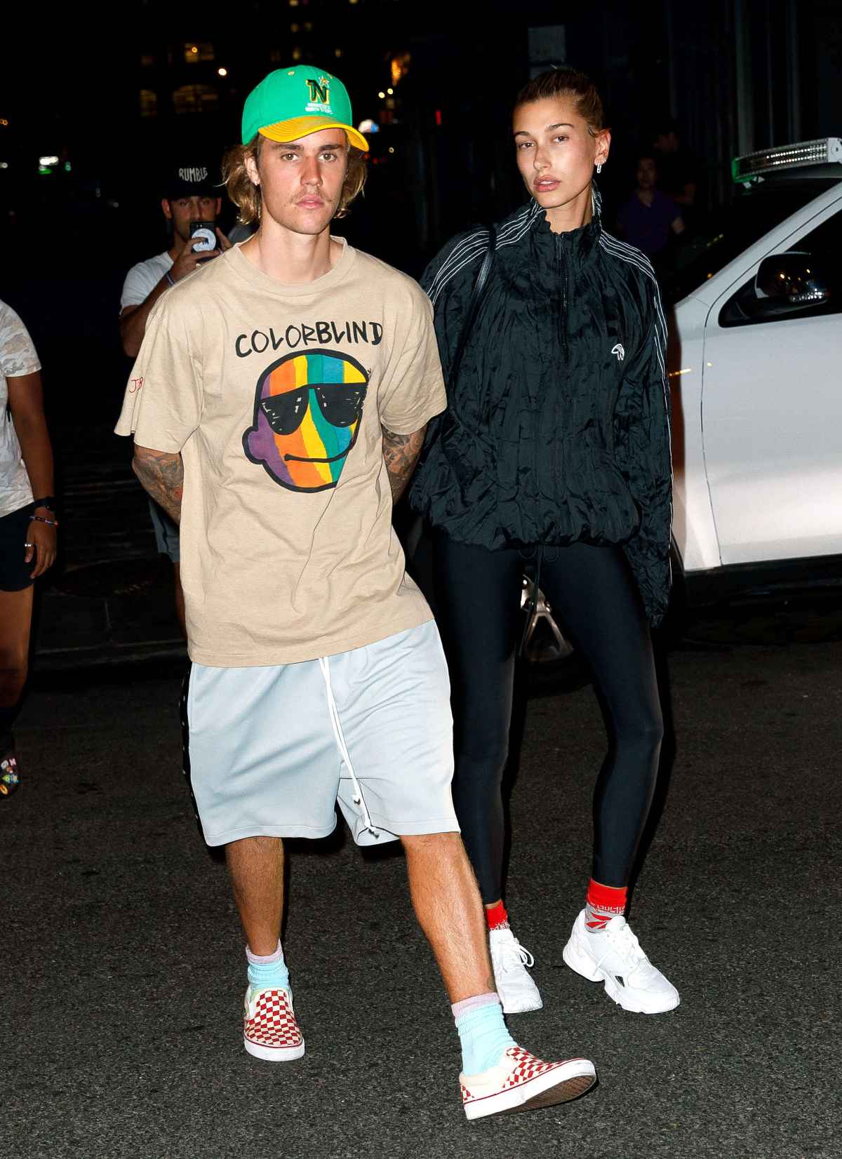 hailey baldwin and justin bieber are all smiles while justin shows off his  louis vuitton slippers as the couple stepped out in new york city-150219_5