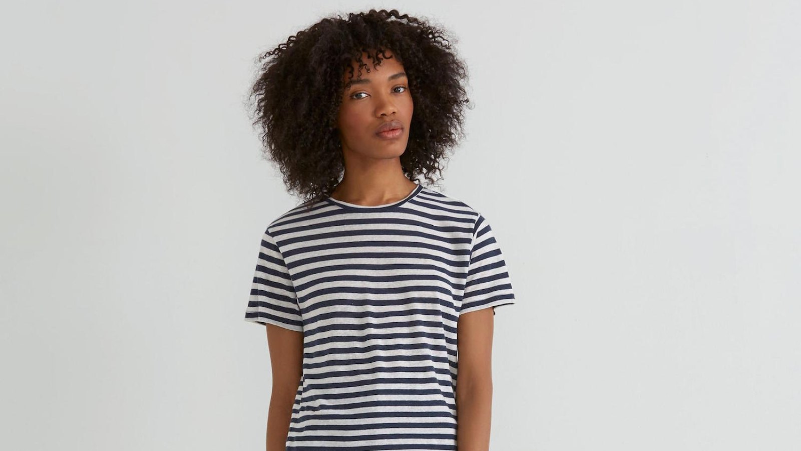 Frank and Oak Striped Linen Boy T-shirt in Navy Blazer